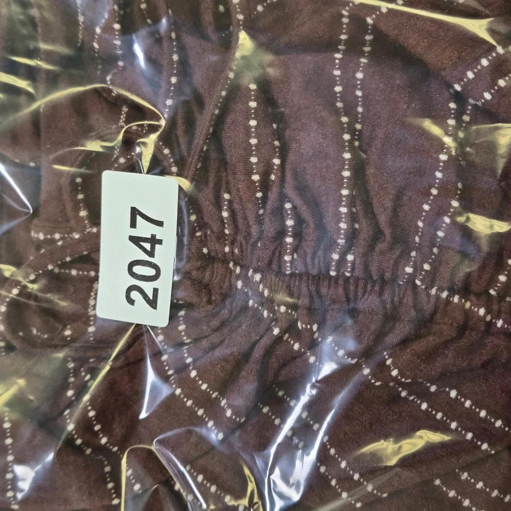 Rust Brown Ruched Drawstring V-Neck Top Cottagecore Boho Dotted Stripe Large - Picture 9 of 9